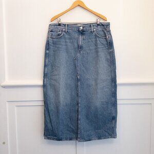 Madewell Size 33 100% Cotton Denim Midi Skirt Blue High Waist Classic Straight